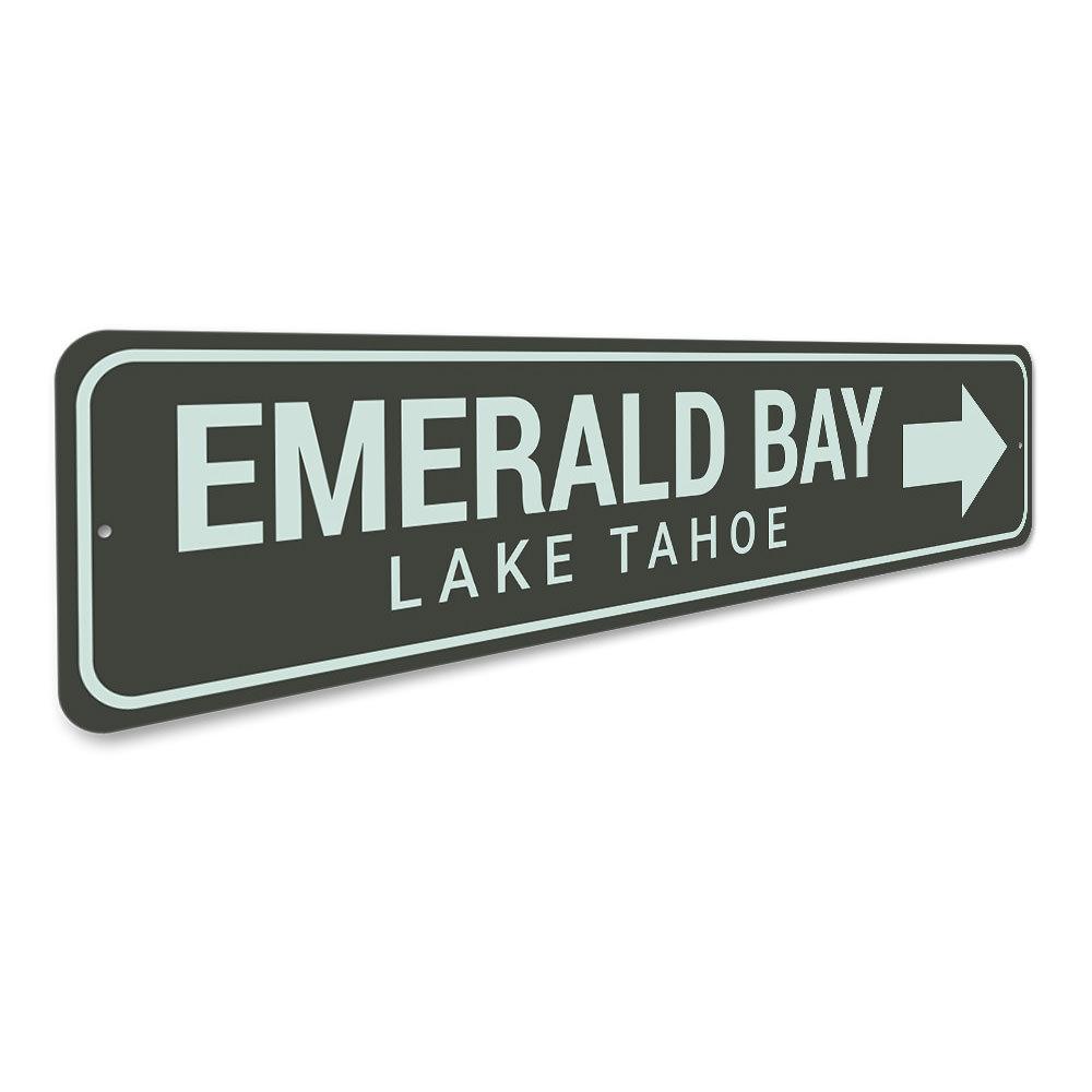 Emerald Bay Arrow Sign made of high-quality aluminum, featuring a decorative arrow design perfect for lakehouse decor.