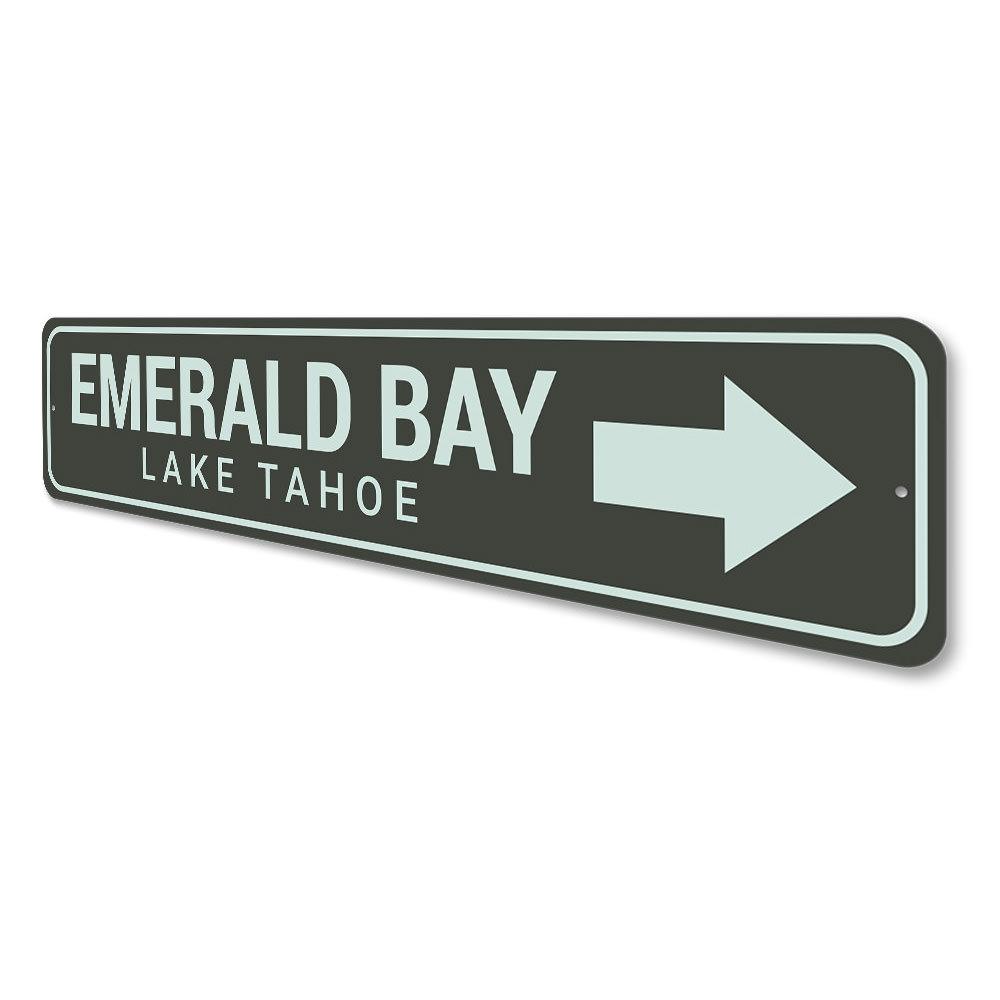 Emerald Bay Arrow Sign made of high-quality aluminum, featuring a decorative arrow design perfect for lakehouse decor.