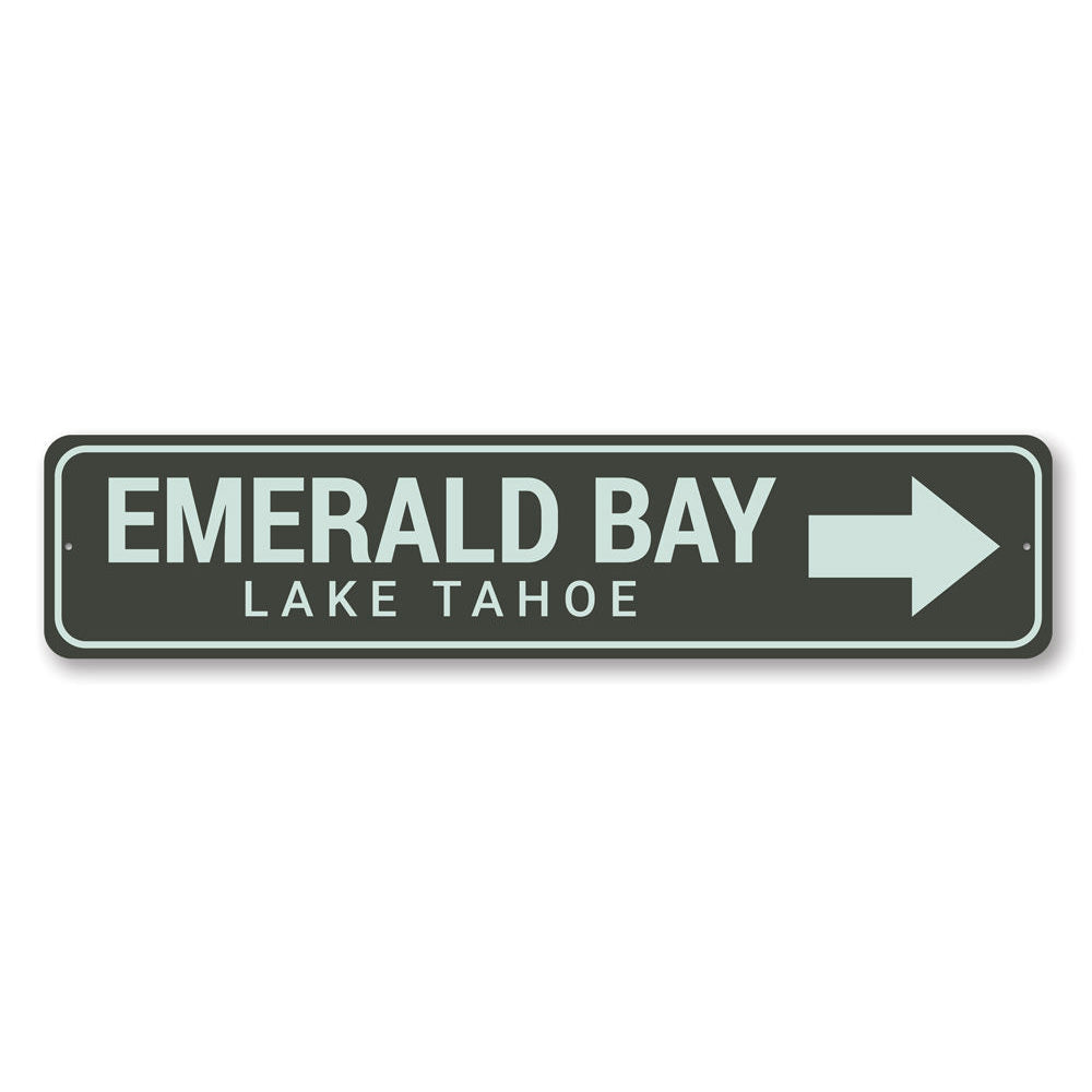 Emerald Bay Arrow Sign made of high-quality aluminum, featuring a decorative arrow design perfect for lakehouse decor.
