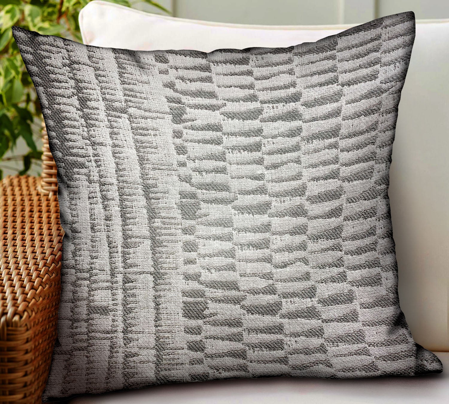 Epoxi River Gray Dobby Luxury Throw Pillow showcasing durable Sunbrella fabric with a stylish gray pattern, perfect for indoor and outdoor use.