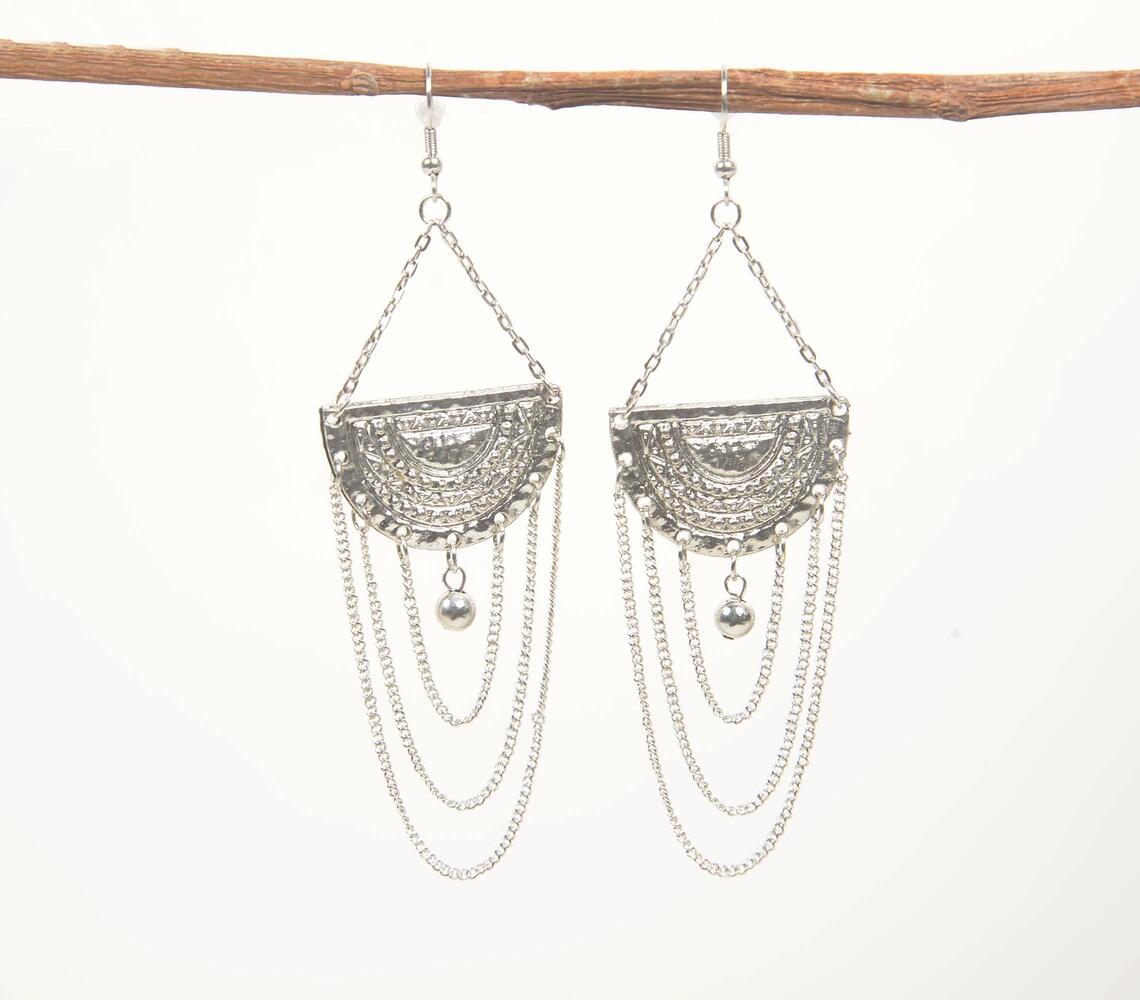 A pair of Ethnic Crescent Chain earrings featuring a unique blend of Indian ethnic design and contemporary style, made from alloy and iron.