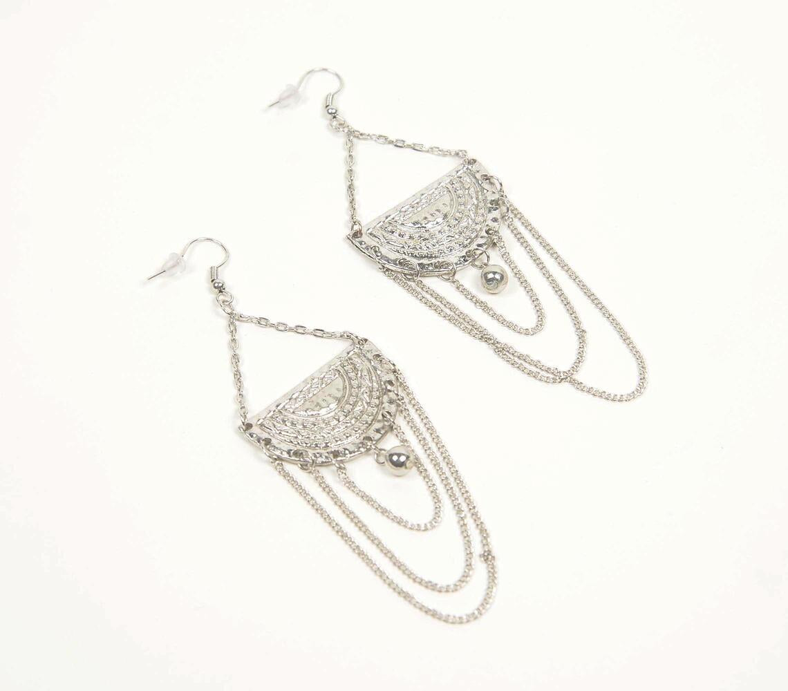 A pair of Ethnic Crescent Chain earrings featuring a unique blend of Indian ethnic design and contemporary style, made from alloy and iron.