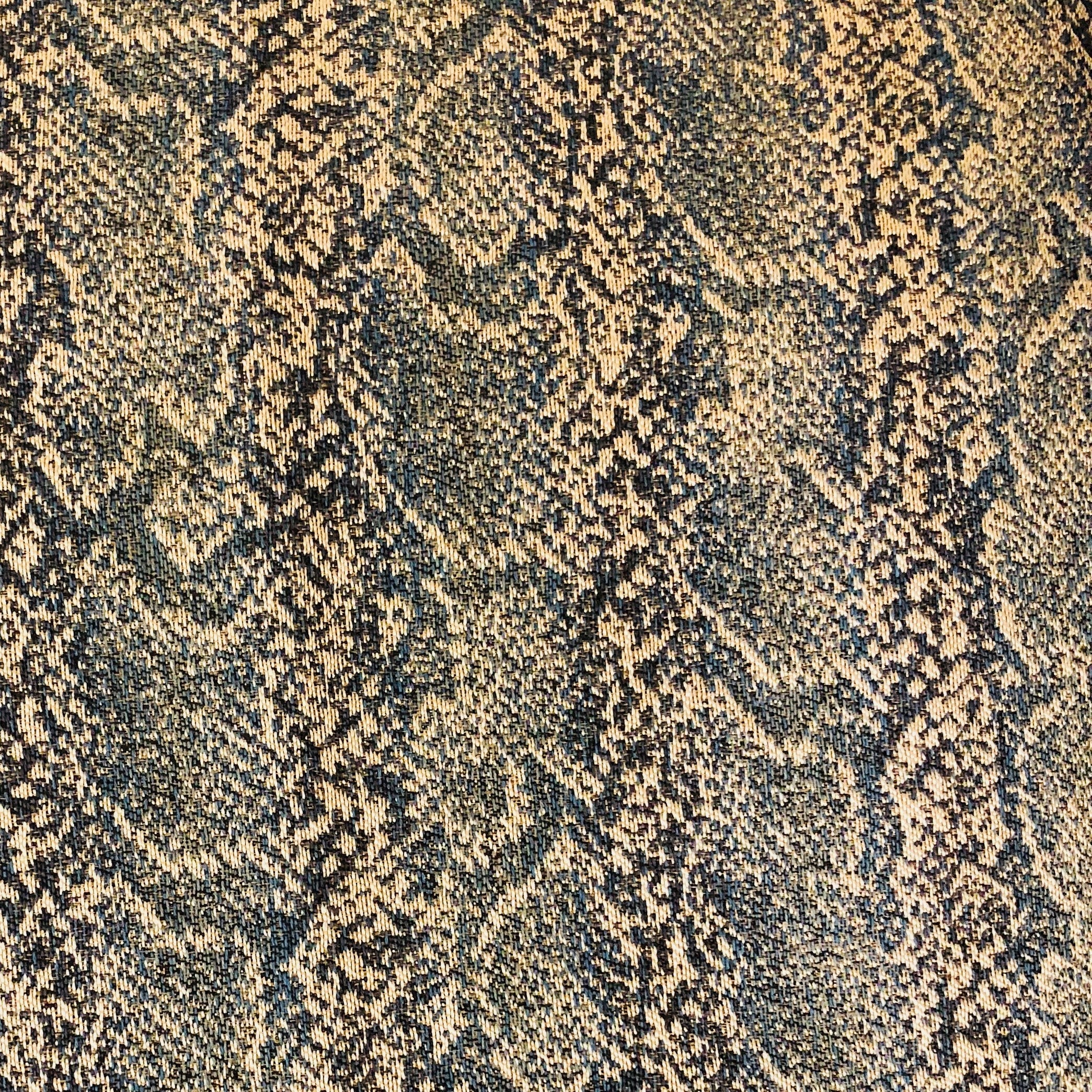 Exotic Phantom Blue and Gold Luxury Throw Pillow showcasing a vibrant blue and gold animal pattern, featuring an invisible zipper and plush hypoallergenic fill.