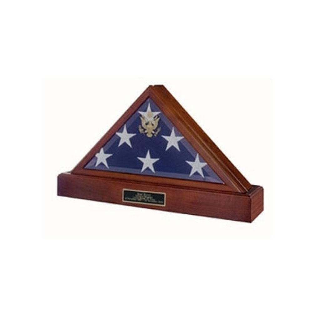Extra Large American Burial Flag Case with cherry finish and bevelled glass front, designed to display a 5' x 9.5' burial flag.