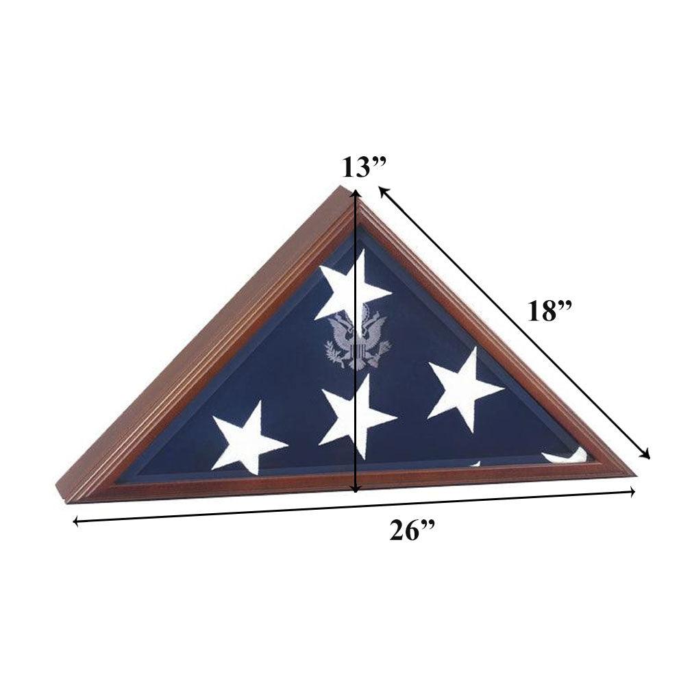 Extra Large American Burial Flag Case with cherry finish and bevelled glass front, designed to display a 5' x 9.5' burial flag.
