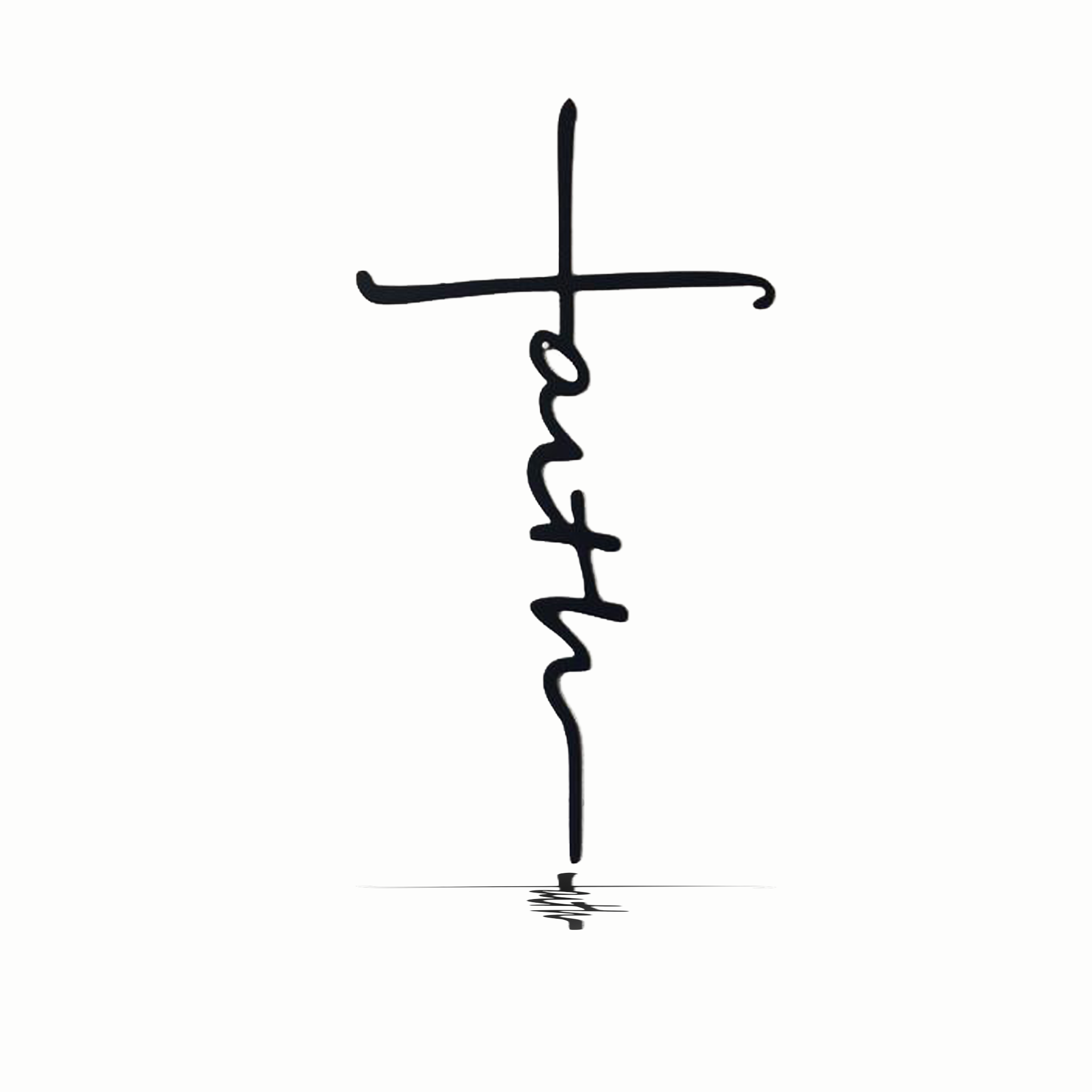 Faith Cross Metal Wall Sign in low gloss black finish, symbolizing spirituality and strength, perfect for home decor.