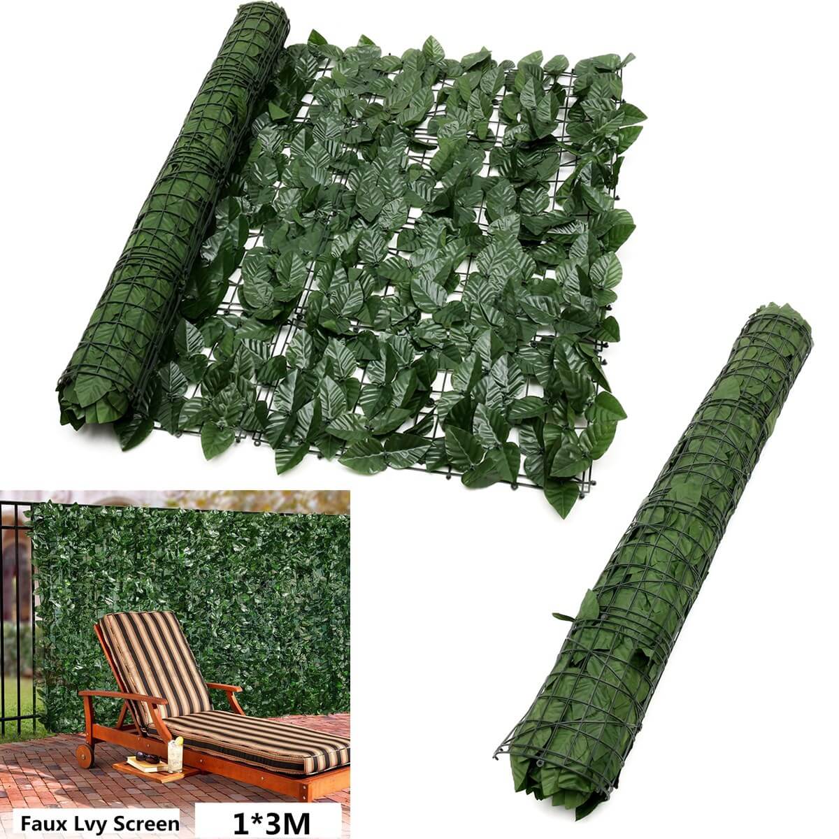 Fake Ivy Roll 3m x 1m showcasing realistic green foliage, perfect for creating an artificial hedge panel for privacy and decoration.