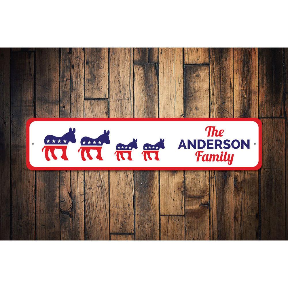 A vibrant Family Democrat Political Sign made of durable aluminum, showcasing patriotic colors and customizable text options.
