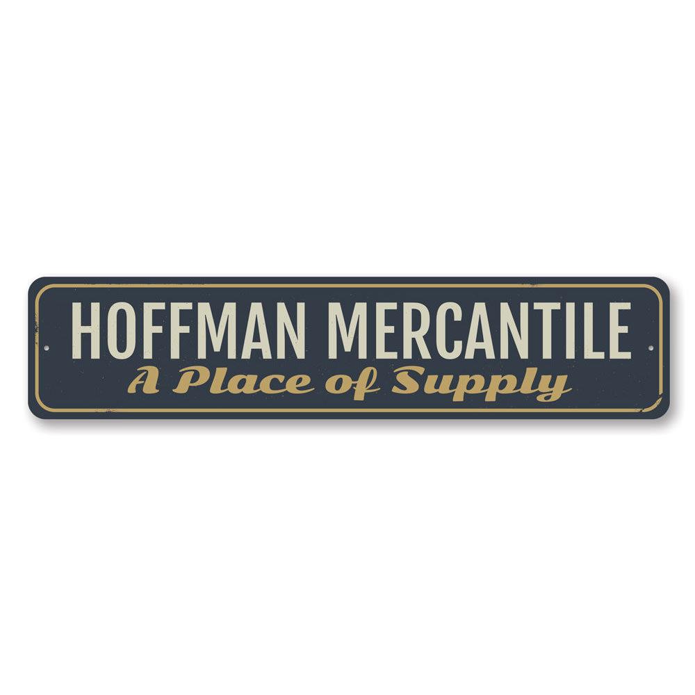 A decorative Family Mercantile Sign made of high-quality aluminum, featuring customizable text, ideal for businesses and home decor.