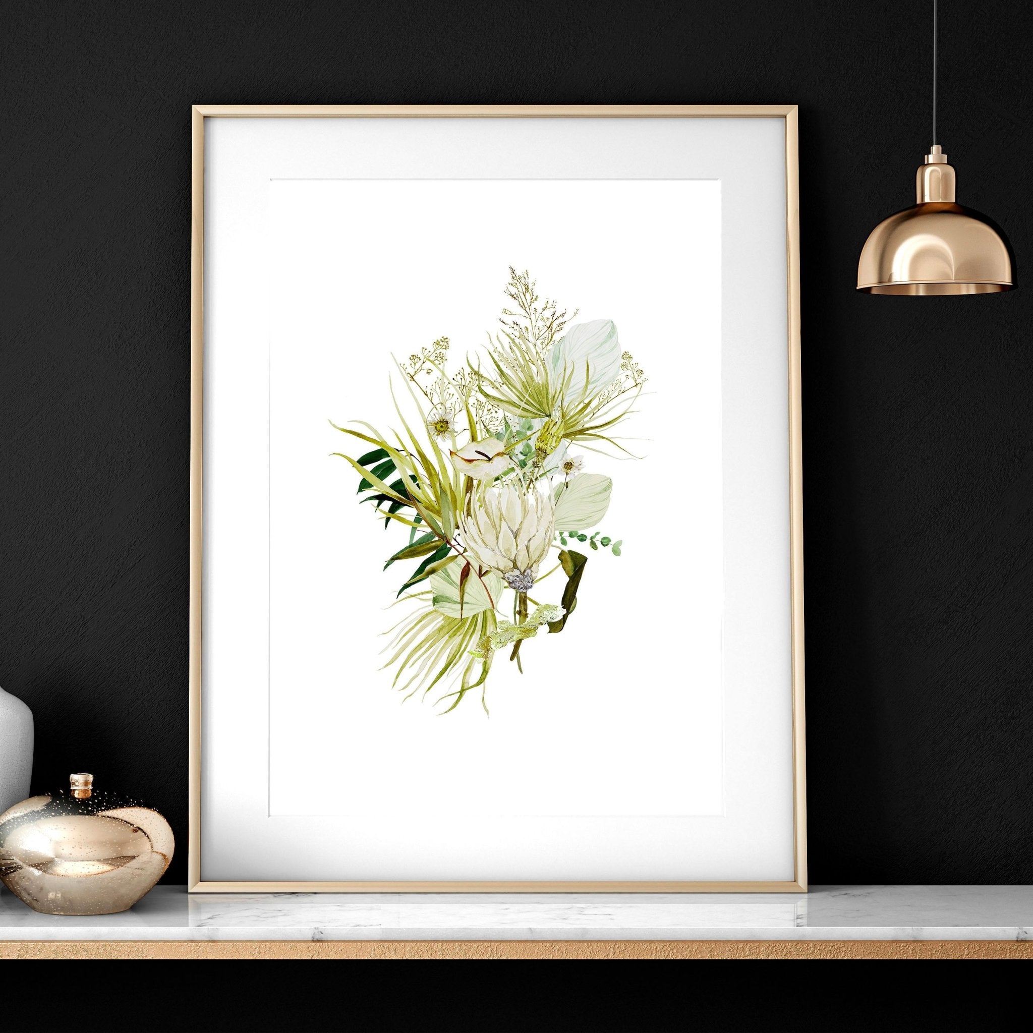 Set of 3 botanical wall art prints in lime green tones, showcasing intricate watercolor illustrations, perfect for farmhouse bedroom decor.