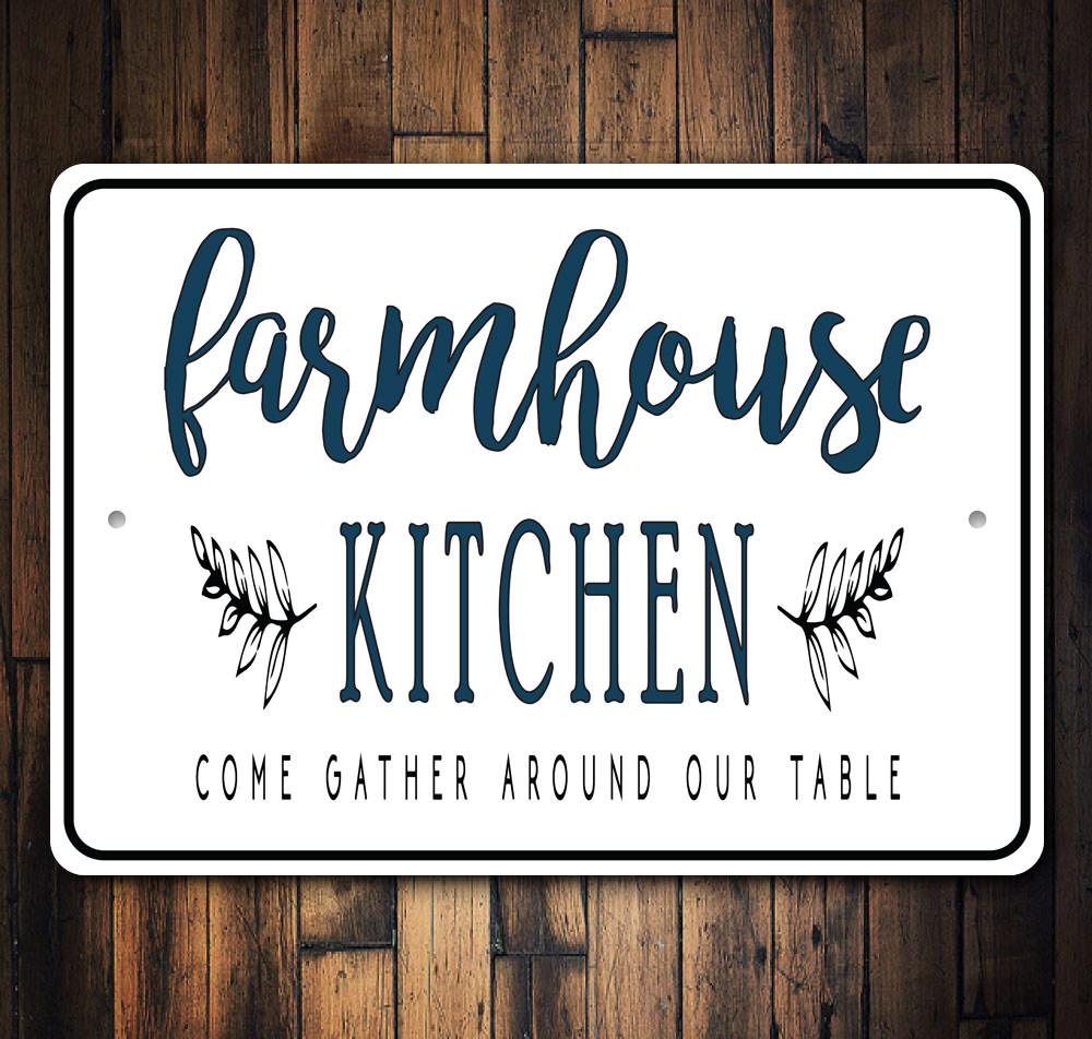 Farmhouse Dining Room Sign made of high-quality aluminum, featuring customizable text and rustic design, perfect for home decor.