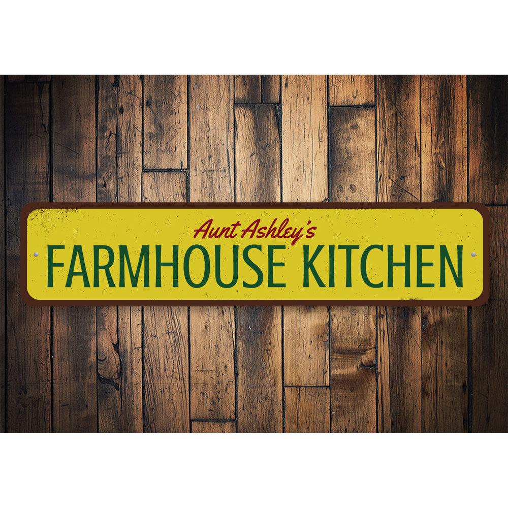Customizable Farmhouse Kitchen Name Sign made from high-quality aluminum, featuring pre-drilled holes for easy mounting.