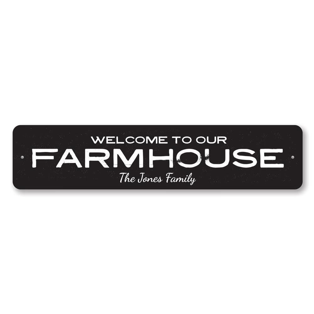 Farmhouse Welcome Sign made of high-quality aluminum, featuring customizable text and a rustic design, perfect for home decor.
