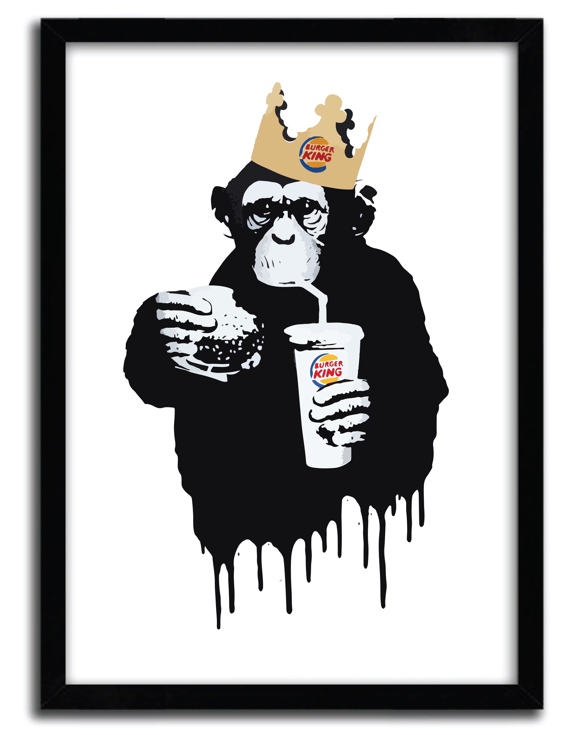FASTFOODMONKEY BK art print by Thirsty Bstrd, featuring vibrant colors on fine arts paper, limited edition with certificate of authenticity.