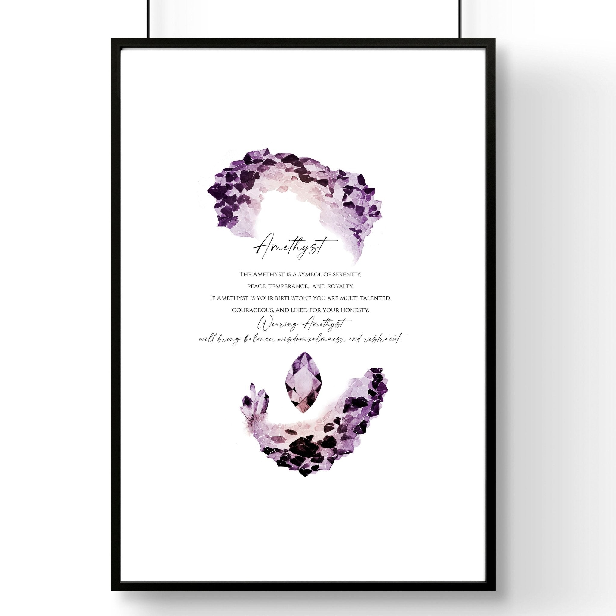 A vibrant February Birthstone Amethyst wall art print featuring deep purple hues and intricate design, perfect for home decor.