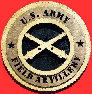Handcrafted wooden Field Artillery Wall Tribute plaque with 3D design, showcasing the United States Field Artillery emblem.