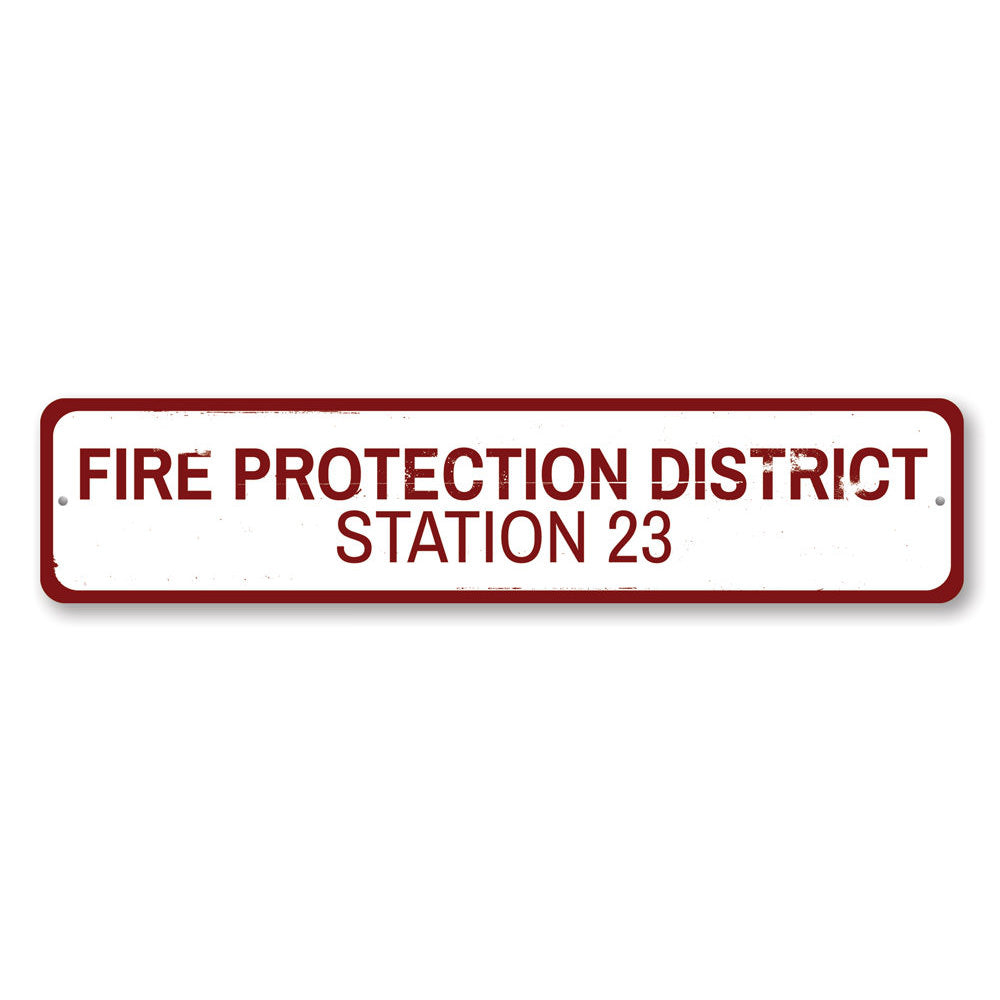 Custom Fire Protection District Sign made of durable aluminum, featuring pre-drilled holes for easy mounting, showcasing vibrant colors and personalized text.