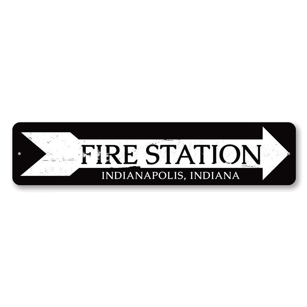 Fire Station Arrow Sign made of high-quality aluminum, featuring a bold arrow design, perfect for home or garage decor.