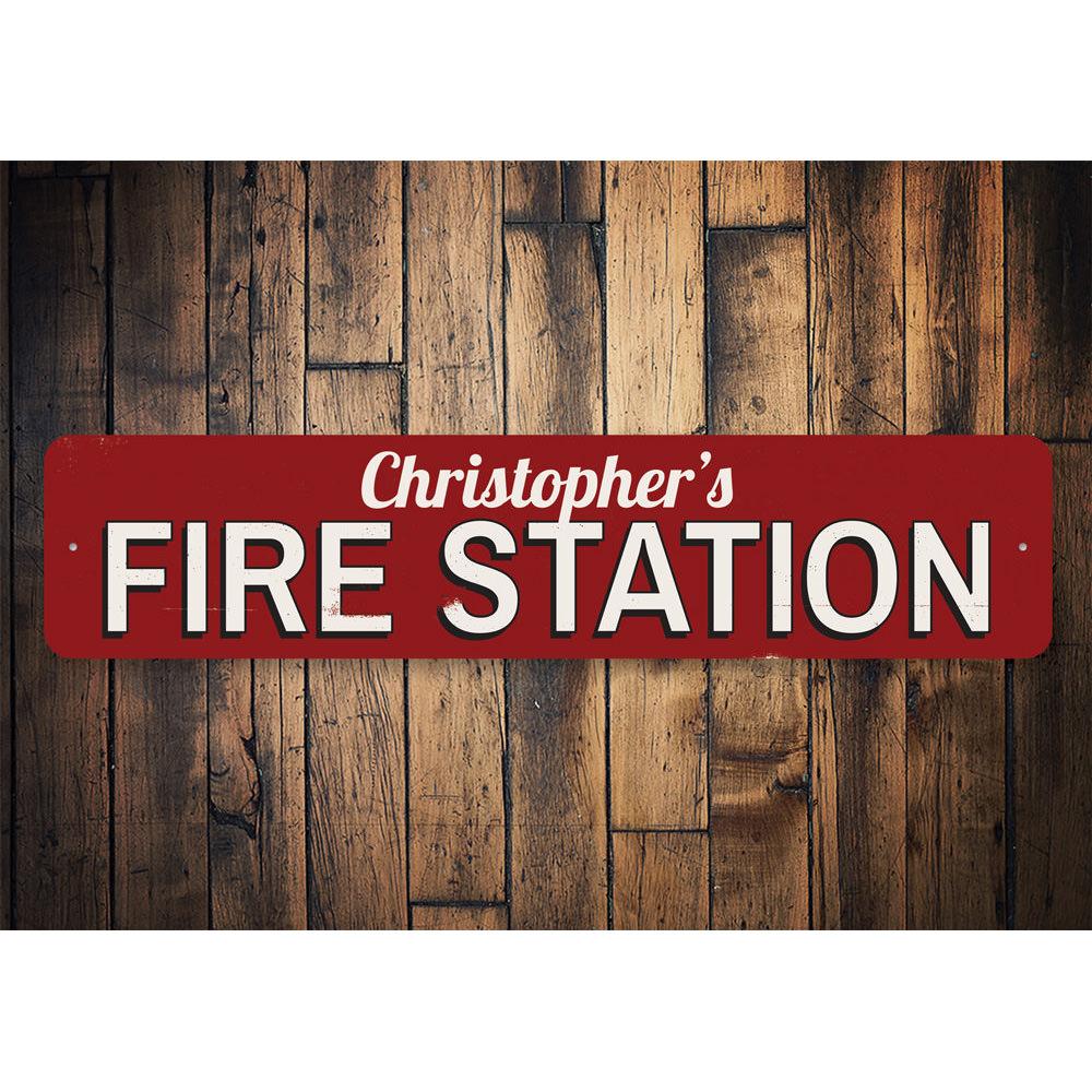 Customizable Fire Station Name Sign made from high-quality aluminum, featuring pre-drilled holes for easy mounting.