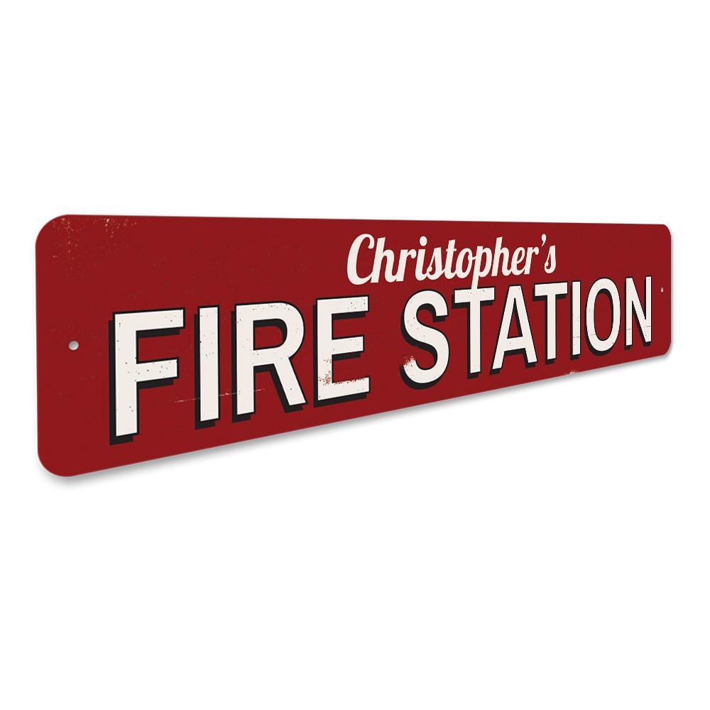 Customizable Fire Station Name Sign made from high-quality aluminum, featuring pre-drilled holes for easy mounting.