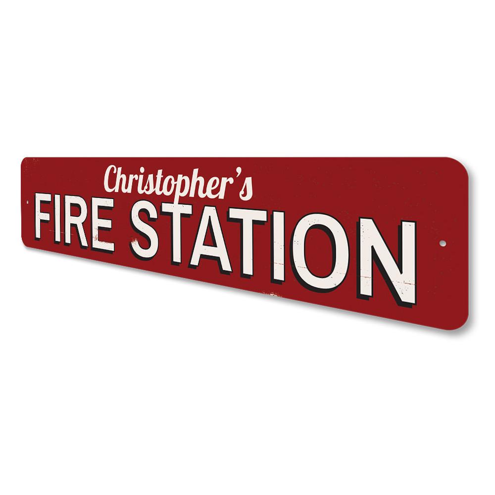 Customizable Fire Station Name Sign made from high-quality aluminum, featuring pre-drilled holes for easy mounting.