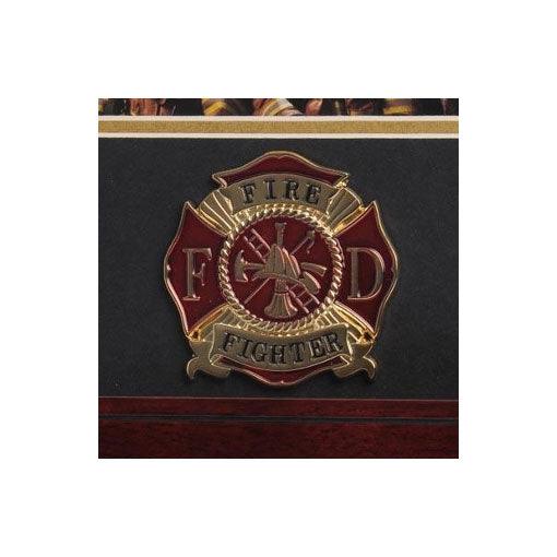 Firefighter Medallion Landscape Picture Frame with black matting and gold trim, displaying a 4x6 photo.