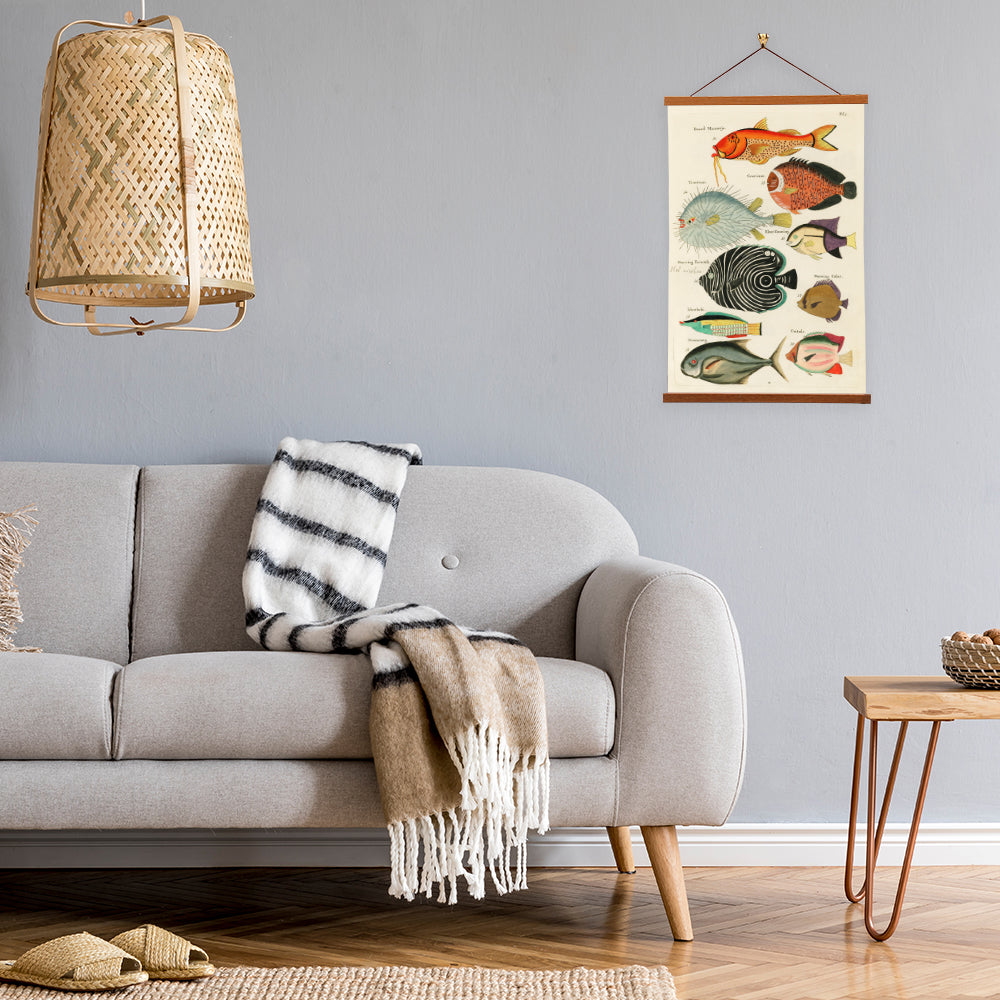 A vibrant canvas print depicting exotic fish species from the Moluccas, illustrated by Louis Renard, showcasing marine biodiversity.