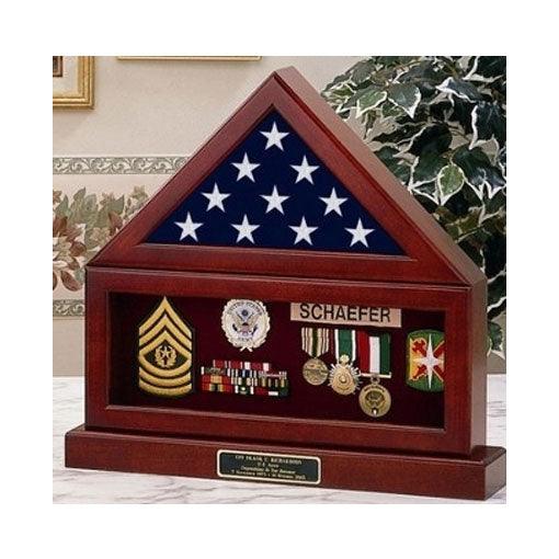 Elegant Flag and Pedestal Display Case made from Appalachian Hardwood with a Queen Anne Cherry finish, showcasing a 3' x 5' flag.