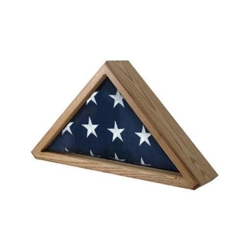 Elegant solid wood flag display case for 5ft x 9.5ft flags, featuring beveled glass front and removable back panel.