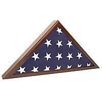 Elegant cherry wood flag display case for veterans, showcasing a burial flag with Plexiglas front and removable back panel.