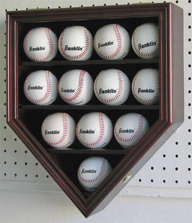 Flag Connections 12 Baseball Display Case with UV protection, showcasing baseballs against a black matted background.