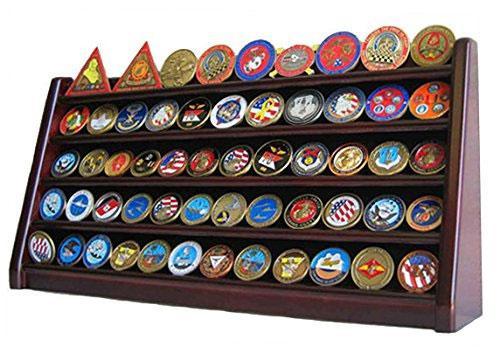 Flag Connections 5 Rows Challenge Coin Holder Display made of solid wood, showcasing multiple coins in an elegant arrangement.
