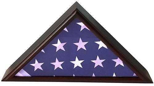 Elegant 5x9 Burial/Funeral/Veteran Flag Display Case with cherry wood finish and glass front, showcasing a folded flag.