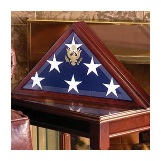 Handcrafted Military Flag Case made of solid Cherry wood with beveled glass front, designed for 3ft x 5ft and 5ft x 9.5ft flags.