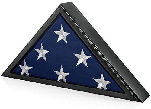 Elegant solid wood memorial flag display case with glass front, showcasing a folded honors flag, suitable for tabletop or wall display.