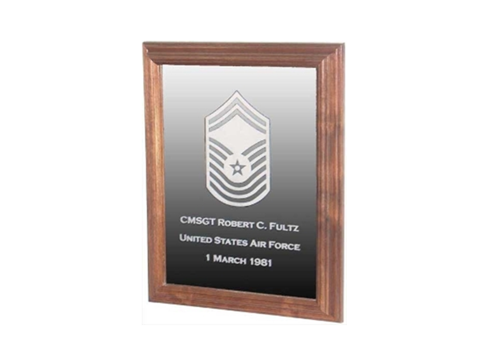 Military Laser Engraved Rank Insignia Mirror Frame showcasing detailed insignia and elegant design.
