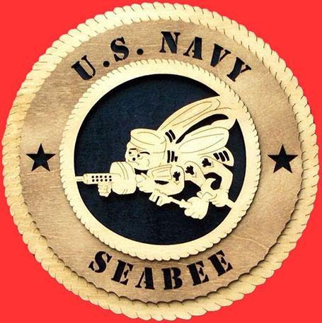 Handcrafted SeaBee Wall Tribute made from wood, featuring the Seabee emblem, available in 9 and 12 inches.