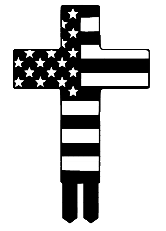Flag Cross Stake metal wall art featuring a cross and flag design, symbolizing patriotism and faith, perfect for outdoor display.