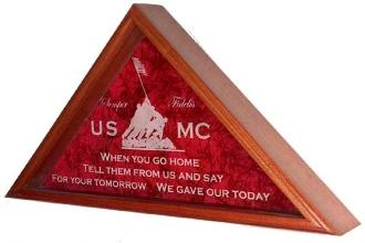 Air Force Flag Display Case made of solid wood with a double-strength glass front and crushed velvet background, showcasing a folded flag.