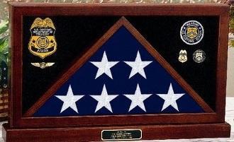Elegant Flag Display Case with centered partition, showcasing a Memorial flag in a Queen Anne Cherry finish.