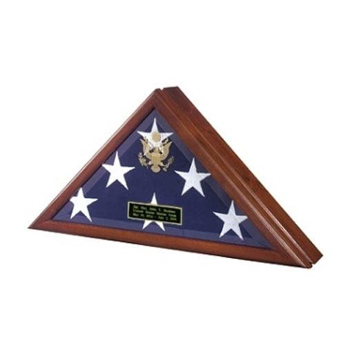 Flag Display Case with Front Opening showcasing a flag, featuring elegant beveled glass and solid wood back panel.