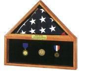 Flag Medal Display Case combo featuring oak and cherry wood, displaying a 3'x5' flag and medals.