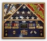 3 Flag Military Shadow Box made of real American wood, displaying three flags with a customizable background.