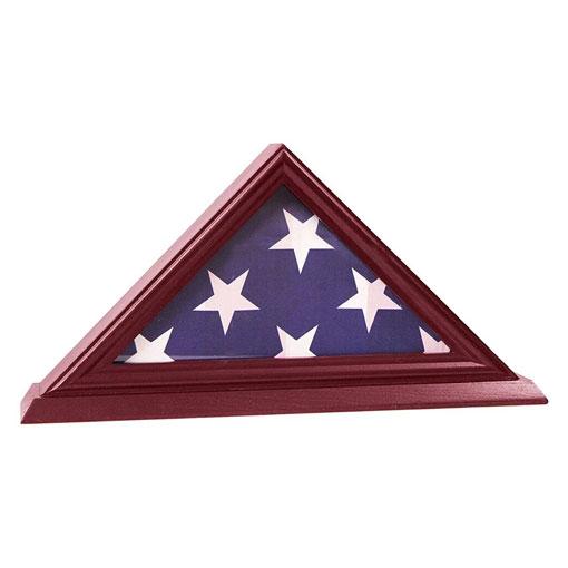 3'x5' Flag Display Case in cherry wood finish with glass front, showcasing a folded flag, ideal for military and special occasions.