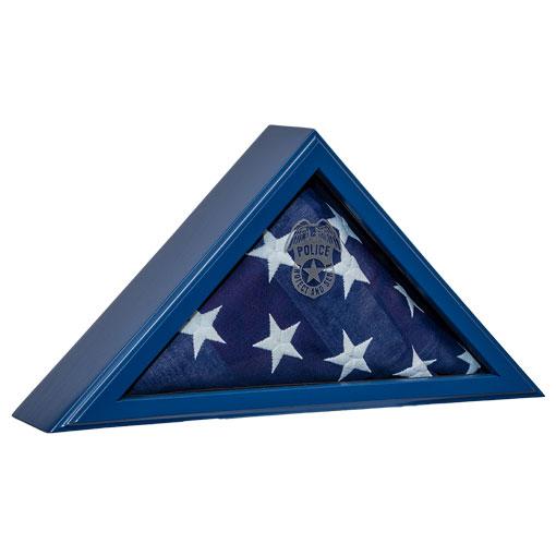 Handcrafted Police Blue Flag Case for First Responders, made from solid hardwood with personalization options.