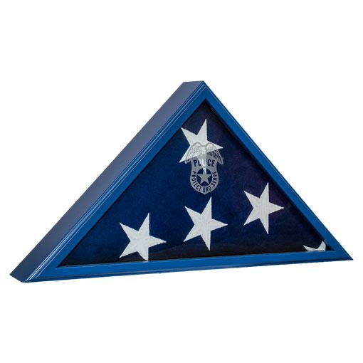 Police Blue Flag Case for First Responders, handcrafted from solid hardwood with personalization options.