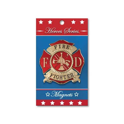 Gold-plated firefighter medallion large magnet, symbolizing support for first responders.