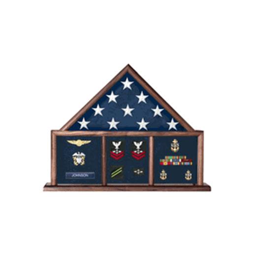 USAF Shadow Box made of Red Oak, designed to fit a 5' x 9.5' flag, featuring customizable background colors.