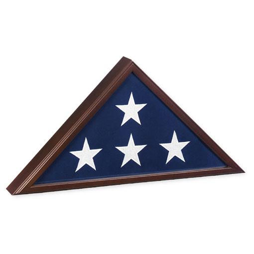 Veteran Flag Case made of solid hardwood with a cherry finish, featuring a glass front and removable back for displaying a burial flag.