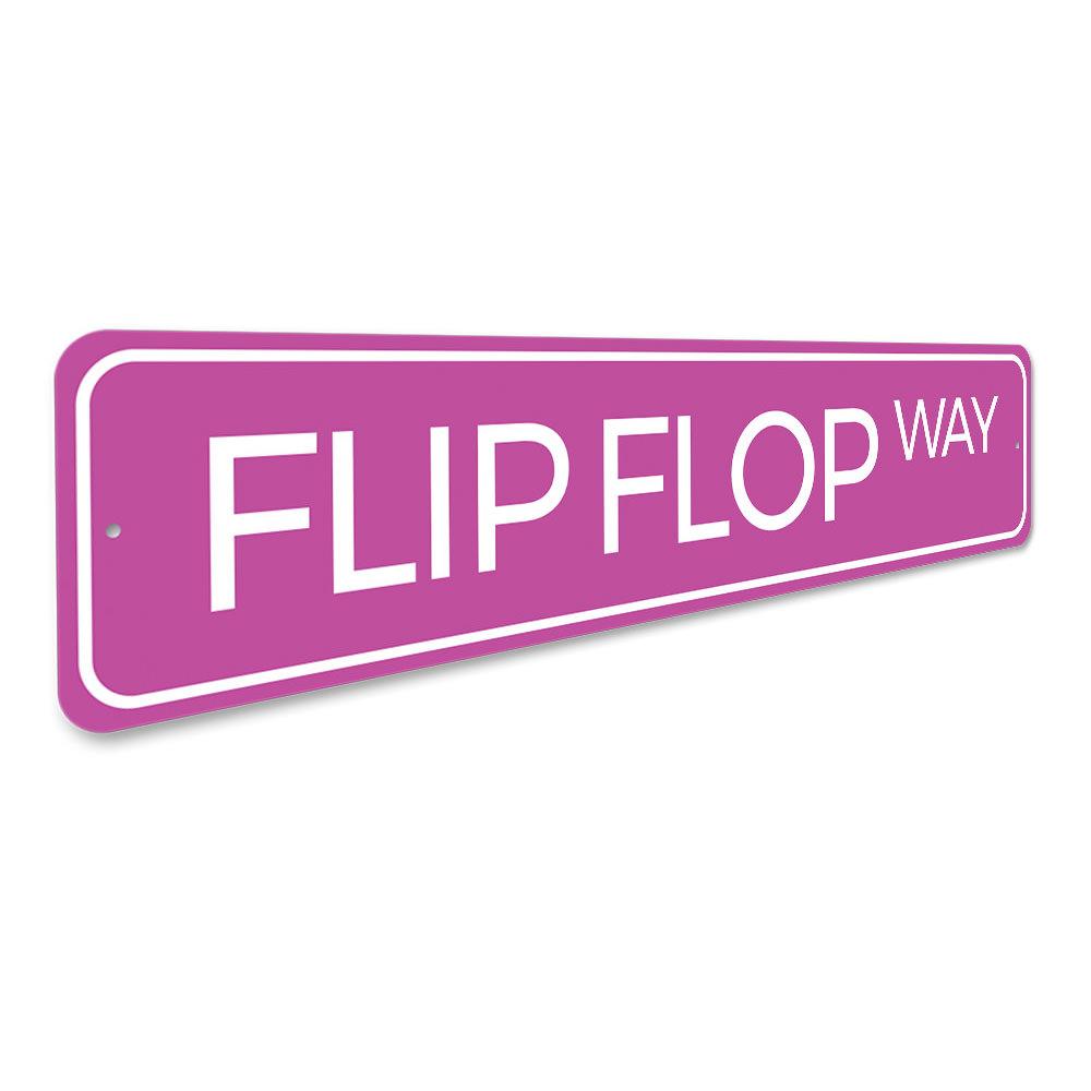 A colorful Flip Flop Way Sign made of aluminum, featuring a beach-themed design perfect for coastal decor.